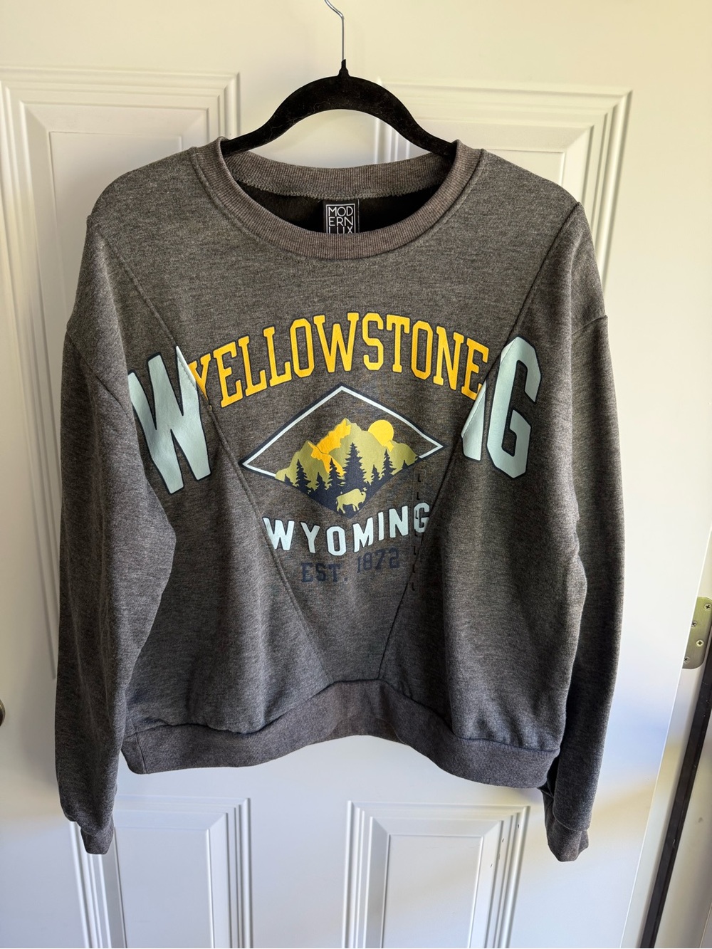 Yellowstone Wyoming Graphic Sweatshirt - Gray with Yellow & Light Blue